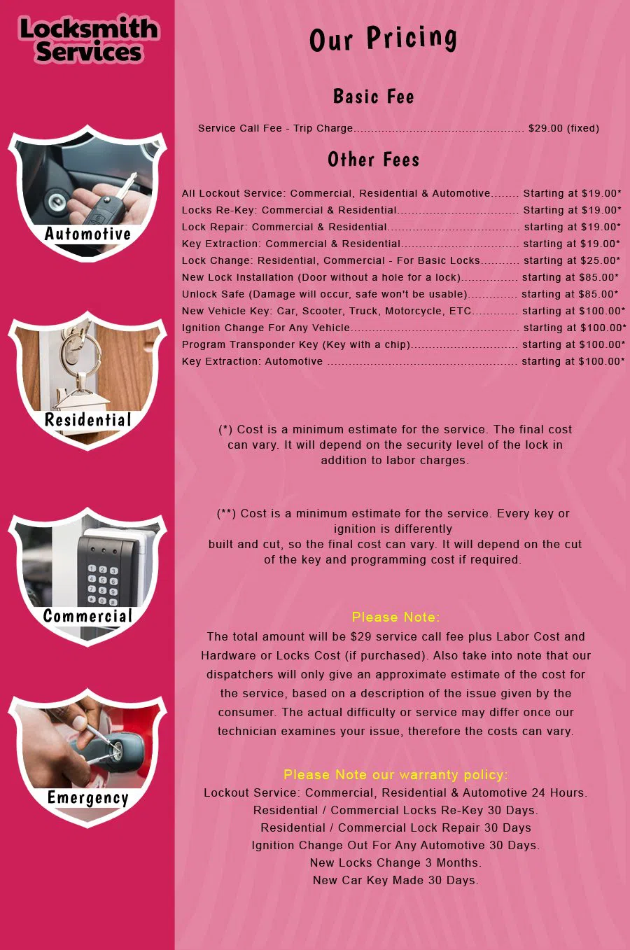Freehold NJ Locksmith Store Freehold, NJ 732-526-2079 - price-list-c-18